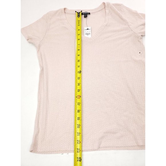 Express Waffle Knit V-Neck Easy Tee Size S Truffle Pink - Picture 6 of 6